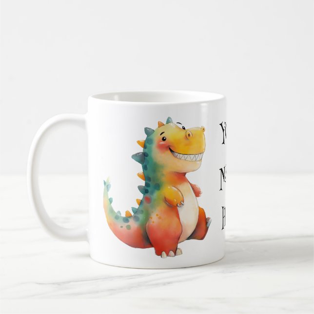 Roar & Pour – Personalized Whimsical Dinosaur  Coffee Mug (Left)
