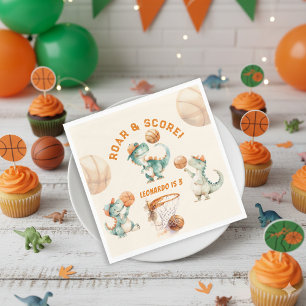 Roar & Score Basketball Dino Boy Birthday Napkin