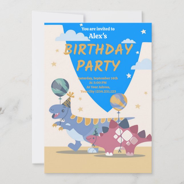 Roar-some Dino Party Invitations: Fun & Easy Scrip Invitation (Front)