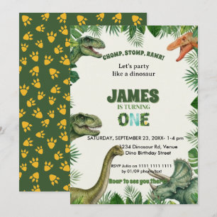 Roar-some Dinosaur 1st Birthday Invitation