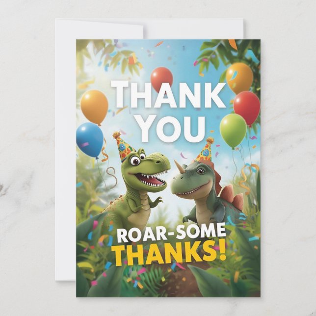 Roar-some Dinosaur Birthday Thank You Card – Kids  (Front)