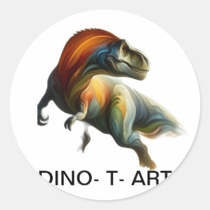  🦖 Roar-some Traditional Art Painting of a DINO-T Classic Round Sticker