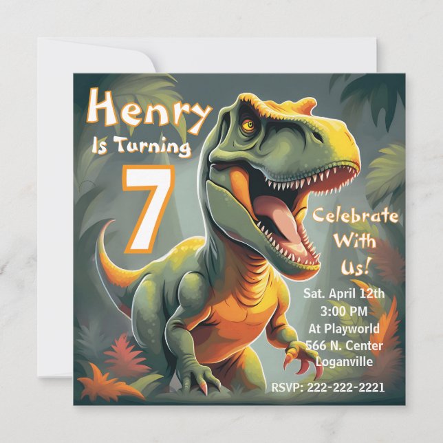 Roar T-Rex Dinosaur Invitation pour le 7e annivers (Devant)