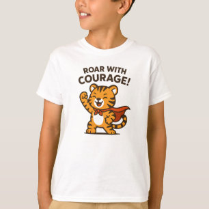 Roar With Courage Cute Orange Tiger Design T-Shirt