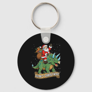 Roar-y Christmas Funny Santa Riding Dinosaur Trice Keychain