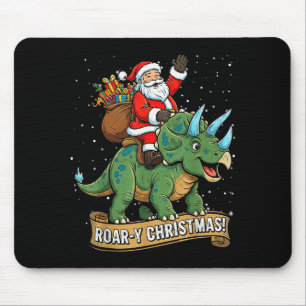 Roar-y Christmas Funny Santa Riding Dinosaur Trice Mouse Pad