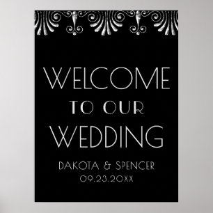 Roarin 20s Argent Noir Art Déco Mariage Bienvenue