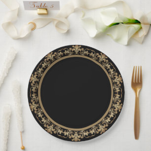 Roarin 20s Decadence   Gold Black Modern Art Deco Paper Plate