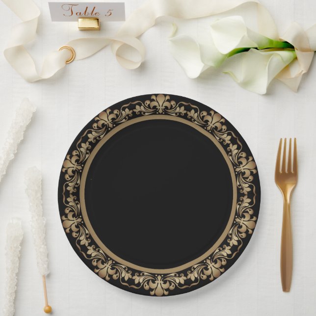 Roarin 20s Decadence | Gold Black Modern Art Deco Paper Plate (Wedding)