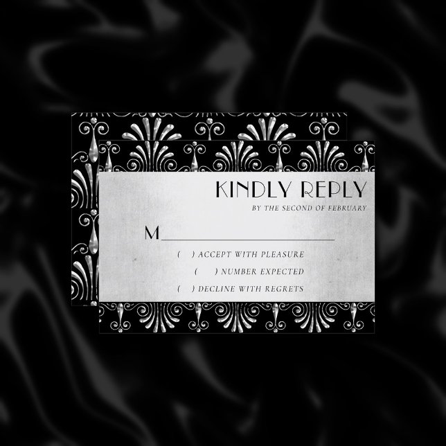 Roarin 20s Decadence | Silver and Black Art Deco RSVP Card (Creator Uploaded)