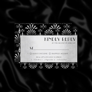 Roarin 20s Decadence Silver Black Art Deco Meal RSVP Card