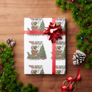  Roarin' Around The Christmas Tree Funny T-Rex  Wrapping Paper