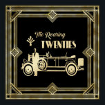 Roaring 20's art deco 1920 black and gold poster<br><div class="desc">A black and gold art deco, roaring 1920's picture aof a man in a suit next to an antique car.</div>