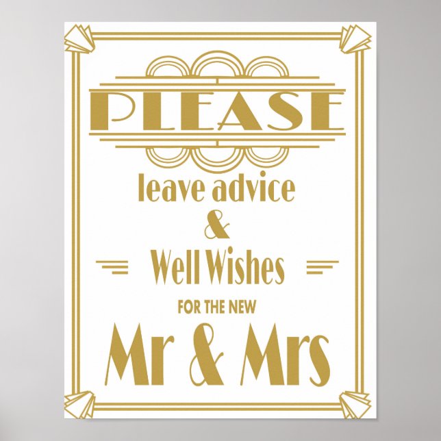Roaring 20's Art Deco advice and well wishes print (Front)