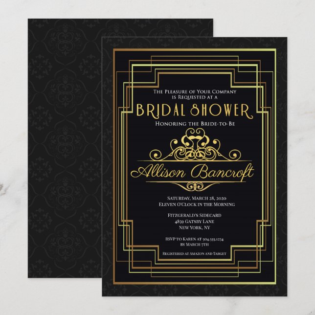 Roaring 20's Art Deco Bridal Shower Invitation (Front/Back)