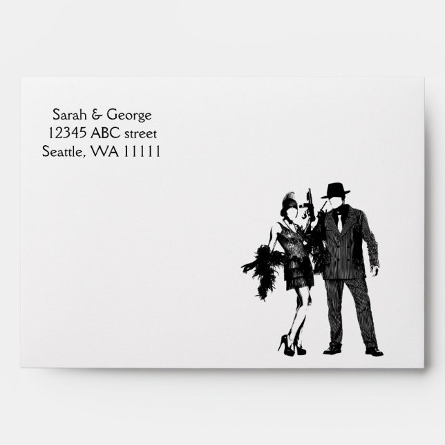 Roaring 20s art deco flapper girl and gangster envelope (Front)