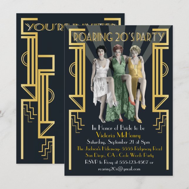 Roaring 20's Art Deco Flapper Party Invitation (Front/Back)