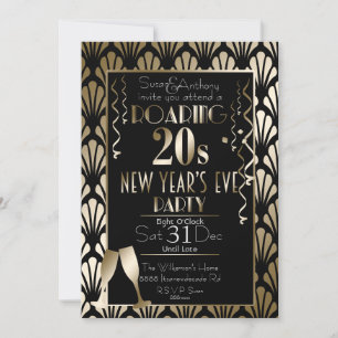 Roaring 20s Art Deco Retro Gold New Year's Eve Invitation