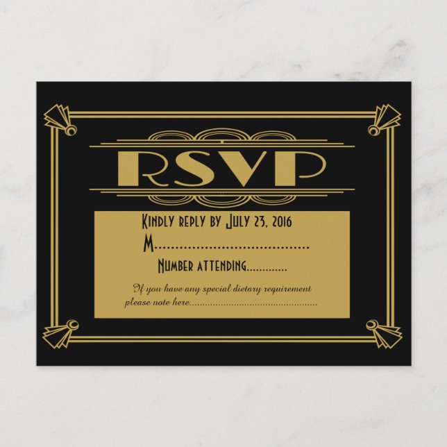 Roaring 20's Art Deco RSVP postcard (Front)