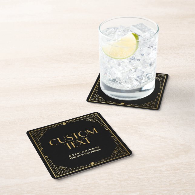 Roaring 20s Art Deco Speakeasy Custom Square Paper Coaster (Insitu)