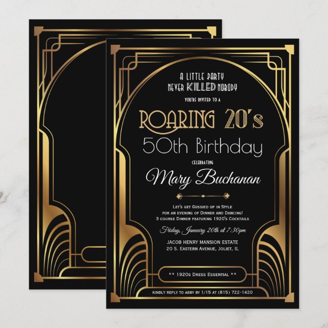 Roaring 20s Birthday Invitation (Front/Back)