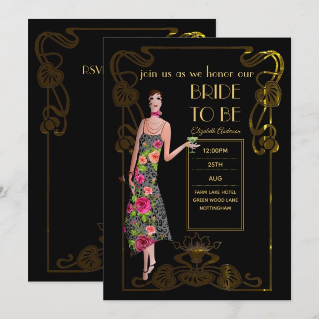 Roaring 20s Flapper Art Deco Gatsby Bridal Shower Invitation (Front/Back)