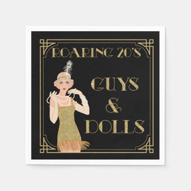 Roaring 20's Flapper Black & Gold Napkin (Front)