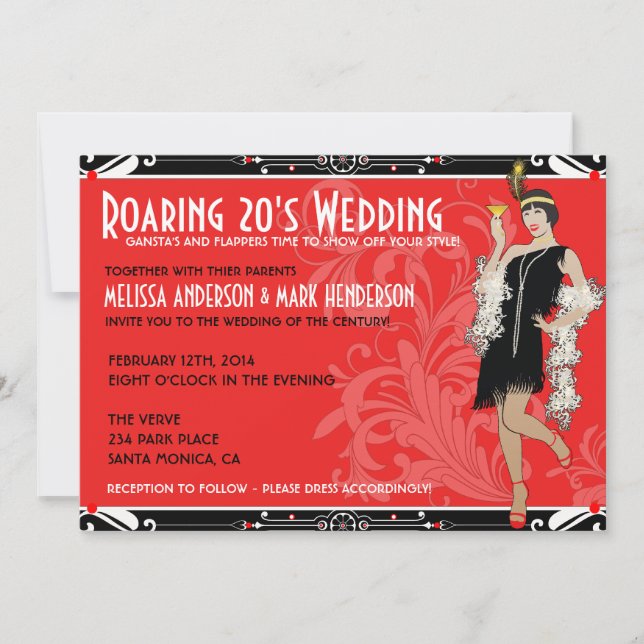 Roaring 20's Flapper Costume Wedding Invitations (Front)