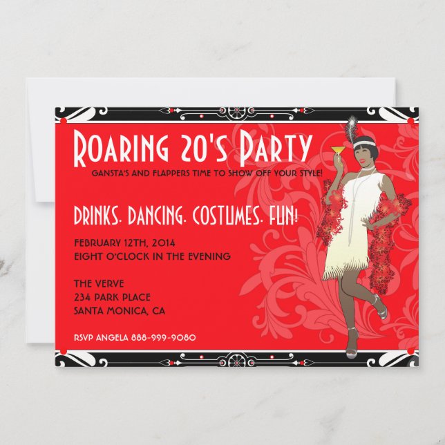 Roaring 20's Flapper Girl Retro Invitations (Front)
