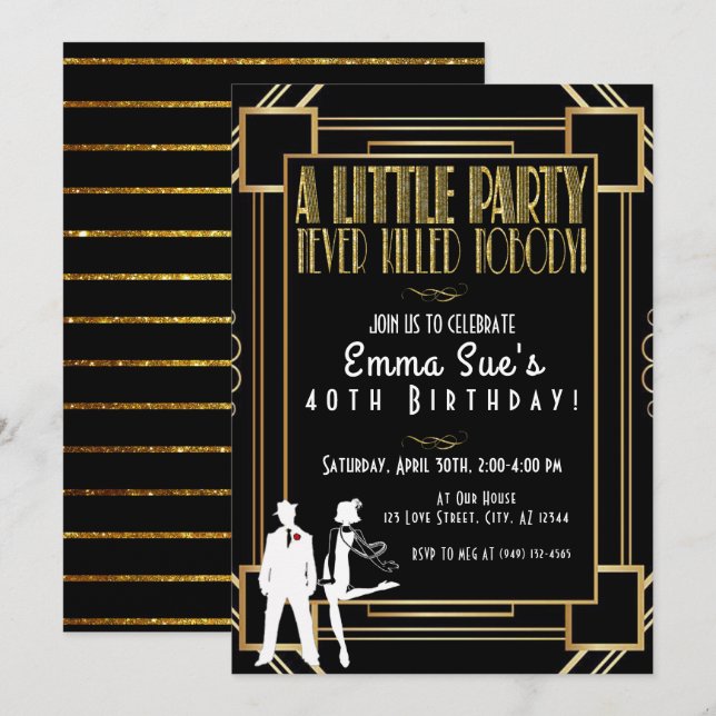 Roaring 20's Flapper Party Birthday Invitation (Front/Back)