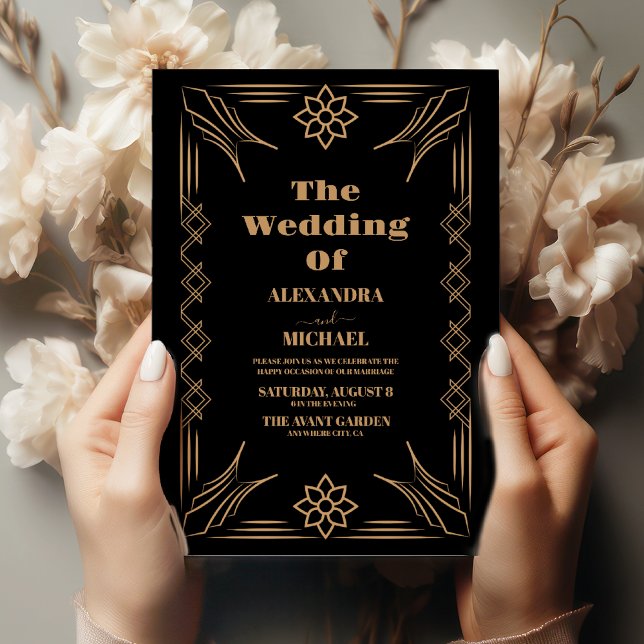  Roaring 20s Gold Art Deco Wedding Invitation (Creator Uploaded)