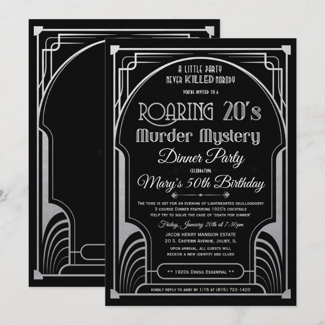 Roaring 20s Murder Mystery Invitation (Front/Back)