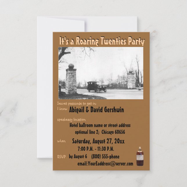 Roaring 20's Prohibition Theme Invitation (Front)