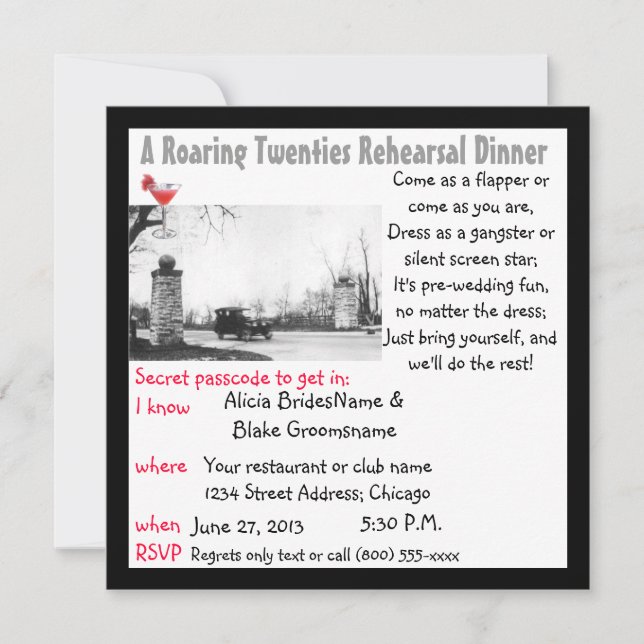 Roaring 20s Rehearsal Dinner Invitation (Front)