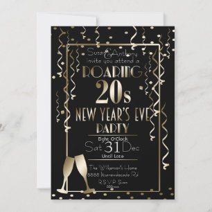Roaring 20s Retro Gold Confetti New Year's Eve Invitation