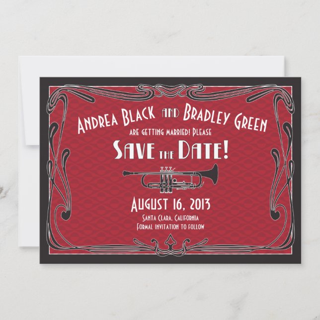 Roaring 20s Twenties Trumpet Wedding Save the Date (Front)