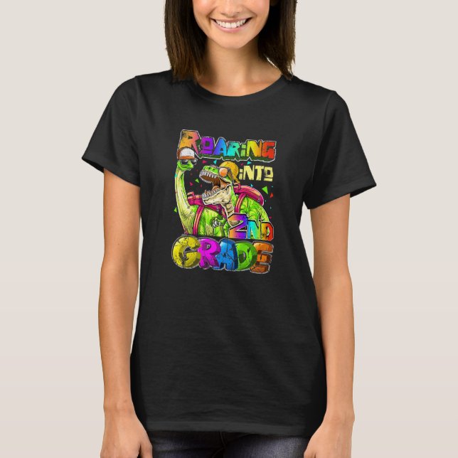 Roaring 2nd Grade Dinosaur Backpack Back to School T-Shirt (Front)