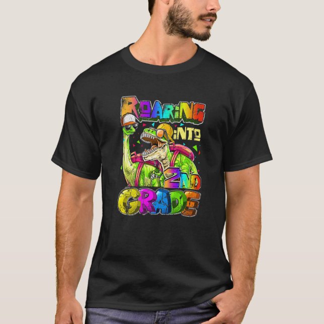 Roaring 2nd Grade Dinosaur Backpack Back to School T-Shirt (Front)