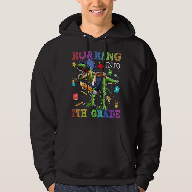 Roaring 7th Grade Dinosaur Rex Back To School Stud Hoodie (Front)