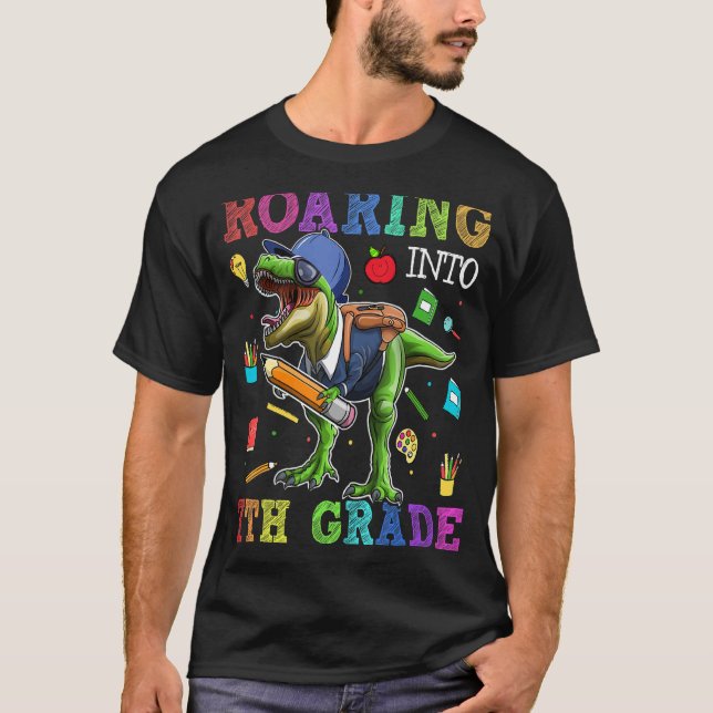 Roaring 7th Grade Dinosaur Rex Back To School Stud T-Shirt (Front)
