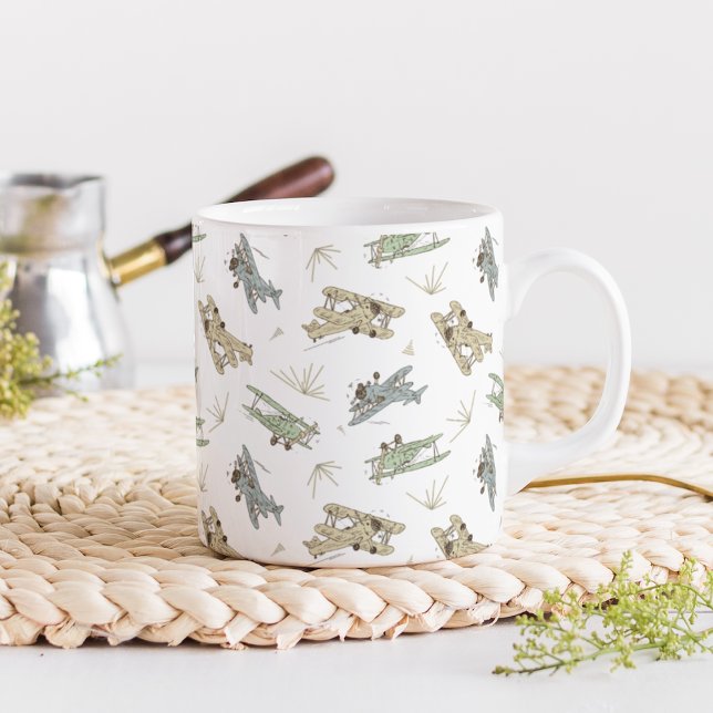 Roaring Art Deco Bi-planes - blue green pattern.   Coffee Mug (Creator Uploaded)
