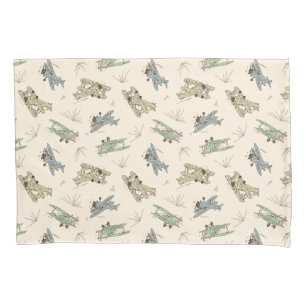 Roaring Art Deco Bi-planes - blue green pattern.   Pillowcase