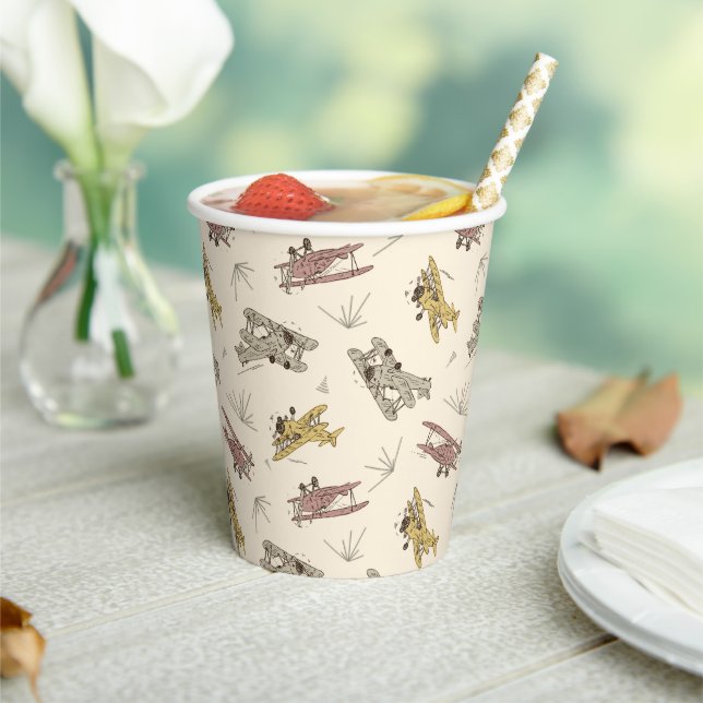 Roaring Art Deco Bi-planes - red yellow pattern.   Paper Cups (Insitu)