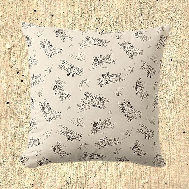Roaring Art Deco Bi-planes - sketched pattern.   Throw Pillow (Creator Uploaded)