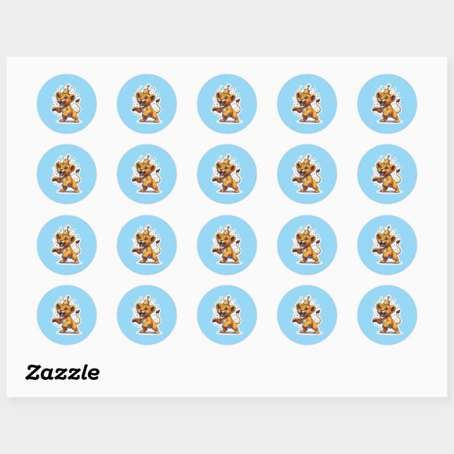 Roaring Baby Lion King Birthday Classic Round Sticker (Sheet)
