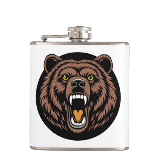 Roaring Bear Power Emblem Hip Flask
