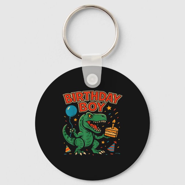Roaring Birthday Boy Dinosaur Celebration Design _ Keychain (Front)