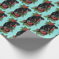 Roaring black panther and blooming roses wrapping 