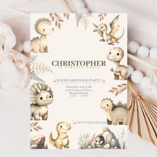 Roaring Boho Dinosaur Theme Birthday Invitation