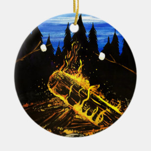 Roaring Campfire at Sunset for Nature Ceramic Ornament
